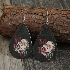 Boucles d'oreilles pendantes en similicuir à motif de larme avec Père Noël&nbsp;FS-WGC69B2-01