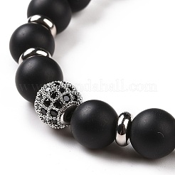 Ensemble de bracelets extensibles en perles d'agate noire et de noix de coco teintées et chauffées naturellement&nbsp;BJEW-JB08935
