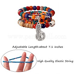 5 pièces 5 style bois et verre graine et acrylique perlé bracelets extensibles sertis de baseball&nbsp;JB709B