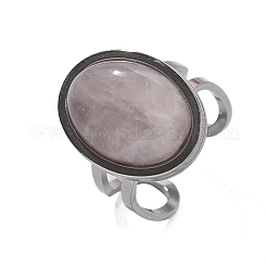Anelli ovali in quarzo rosa naturale&nbsp;RJEW-M062-02P-15