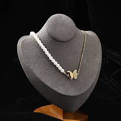 Colliers avec pendentif papillon en acier inoxydable 304 et perles en plastique&nbsp;NJEW-U023-01G