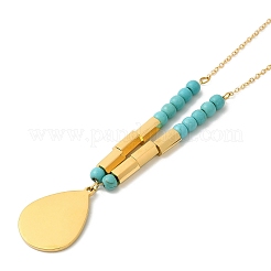 Collana a goccia in smalto con pendente di perline turchesi sintetiche&nbsp;NJEW-M202-01G