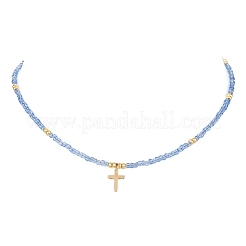 Collana con ciondolo in ottone con catene di perline di semi di vetro da donna&nbsp;NJEW-JN04429