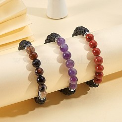 3pcs 3 couleurs de perles d'agate naturelle teintes bracelets extensibles&nbsp;BJEW-SZ0001-23