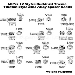 60 stücke 12 arten buddhistischen thema tibetischen stil zink-legierung Abstandsperlen&nbsp;FIND-CJ0002-20