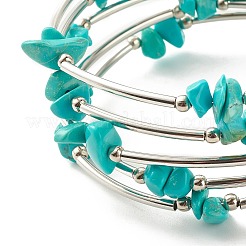 Braccialetti avvolgenti con perline sintetiche turchesi (tinte) a 5 anello da donna&nbsp;BJEW-JB01517-09