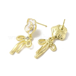Orecchini a bottone in lega di fiori con pavé di zirconi e smalto&nbsp;EJEW-K282-02G