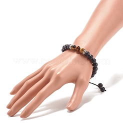 Geflochtenes Perlenarmband aus natürlichem Lavagestein und Tigerauge&nbsp;BJEW-TA00115-02