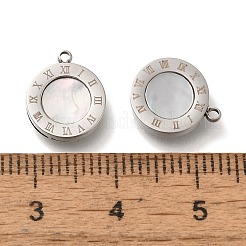 304 Edelstahl Pavé natürliche Muschel flache runde Charms&nbsp;STAS-S148-02P