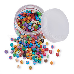 Handgemachten Polymer Clay flach rund mit Großbuchstaben Perlen&nbsp;CLAY-CW0001-01