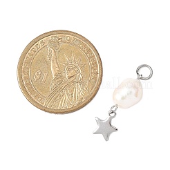3 pièce 3 styles de riz de perles d'eau douce de culture naturelle avec pendentifs en forme d'éclair en forme d'étoile de lune en acier inoxydable 304&nbsp;PALLOY-JF04583-02