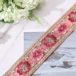 5 Yards bestickte Organza-Blumenbänder&nbsp;SRIB-GL0001-02