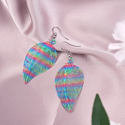 4 Paar 4 Stile Sprühlackierte Edelstahl Ohrhänger mit hohlen Blättern&nbsp;EJEW-SZ0001-35