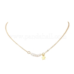 Collane con catena in ottone con ciondolo a forma di stella in lega e perle d'acqua dolce coltivate naturali&nbsp;NJEW-JN05788