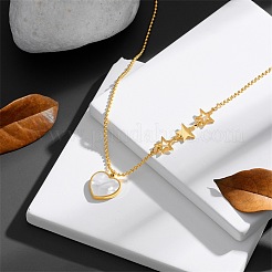 Colliers avec pendentif en forme d'étoile et de cœur en acier inoxydable 304 pavé de coquillages naturels&nbsp;FS-WG20D57-01