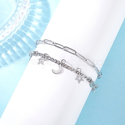 Braccialetti da donna in acciaio inossidabile 304 con graffetta e catena figaro&nbsp;BJEW-JB12445-02
