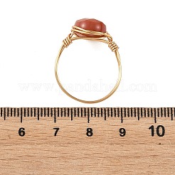 Fingerringe aus natürlichem Achat (gefärbt und erhitzt) und Kupferdraht&nbsp;RJEW-JR01075