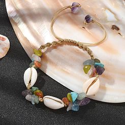 Braccialetti con perline intrecciate con pietre preziose e conchiglie di ciprea&nbsp;BJEW-TA00384