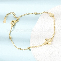 Bracciali a maglie a quadrifoglio in ottone con micro pavé di zirconi cubici trasparenti&nbsp;KK-CBAED06-02G