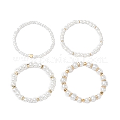 4 Stück 4 Stile Glasperlen & CCB-Kunststoff runde Perlen Stretch-Armbänder für Frauen&nbsp;BJEW-JB12542