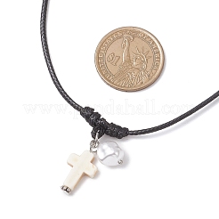 2 collana con ciondolo a croce in cordino di poliestere cerato nero&nbsp;NJEW-JN05384