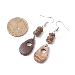 Boucles d'oreilles pendantes en forme de larme de noix de coco naturelle pour femmes&nbsp;EJEW-JE05891