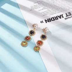 Longues boucles d'oreilles pendantes en perles rectangle de verre avec perle d'imitation&nbsp;EJEW-TA00141-02