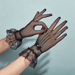 3 Paar 3-farbige Spitzenhandschuhe mit Blumenmuster&nbsp;AJEW-GA0006-17