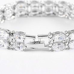 Idées cadeaux nobles pour la fête des mères pour dame en laiton plaqué platine micro pavé de zircone cubique cz bracelets à chaîne à maillons ovales à 2 rangée&nbsp;BJEW-L419-05