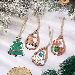 Weihnachtsmotiv Holz Tropfen/Christbaumanhänger Dekorationen&nbsp;HJEW-JM02525