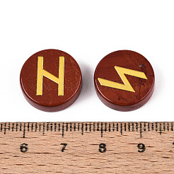 Messing Elder Futhark Alphabet eingraviert Symbol flach rund natürliche rote Jaspis Runensteine&nbsp;G-I373-01C