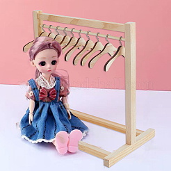 Porte-vêtements de poupée en bois avec cintre&nbsp;DIY-WH0496-59
