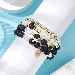 4 ensemble de bracelets extensibles en perles de pierres précieuses de 4 styles&nbsp;BJEW-JB111342