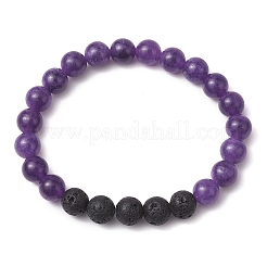Runde Stretch-Armbänder aus natürlichem Lavastein und Edelsteinperlen&nbsp;BJEW-JB10869