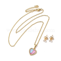 Klares Zirkonia-Herz mit Acryl-Baum-Anhänger-Halskette und Diamant-Ohrsteckern&nbsp;SJEW-M099-03G