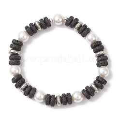 Braccialetti elastici con perline di lava naturale e conchiglia&nbsp;BJEW-JB12140-01