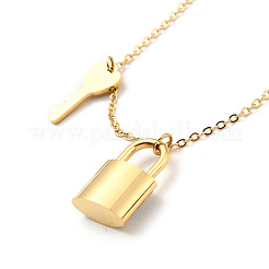 Kette mit Vorhängeschloss und Schlüsselanhänger aus Naturschale&nbsp;NJEW-P229-15G