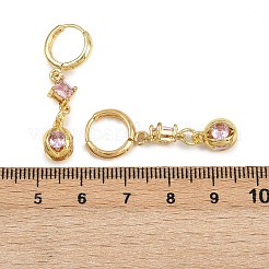 Boucles d'oreilles créoles en laiton avec micro pavé de zircones cubiques en forme de losange&nbsp;EJEW-C156-01G