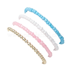 4 braccialetti elastici con perline di vetro per donna&nbsp;BJEW-JB11504