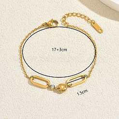 Armbänder aus Edelstahl mit klaren Zirkonia in Herz- und ovalförmigen geometrischen Gliedern für Damen – ideal für den täglichen Gebrauch&nbsp;ZA8263