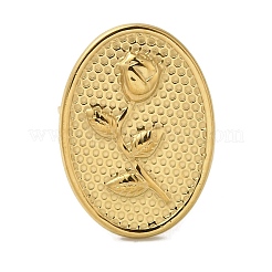Anillos de puño abiertos ovalados con diseño de flor de acero inoxidable 304 con revestimiento iónico (IP) para mujer&nbsp;RJEW-Z053-02G