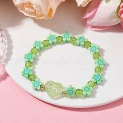 Braccialetti elasticizzati in argilla polimerica con fiori fatti a mano&nbsp;BJEW-JB09825-05