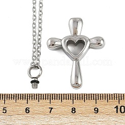Collane con ciondolo a forma di croce a forma di cuore in acciaio inossidabile 304 per urne portaceneri per animali domestici&nbsp;NJEW-S455-05P