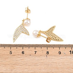 Pendientes colgantes de latón con micro pavé de circonitas cúbicas transparentes y forma de cola de pez&nbsp;EJEW-C172-06G