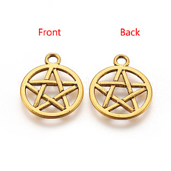 Tibetano piatta e rotonda della lega di stile con charms stella&nbsp;TIBEP-5248-AG-FF