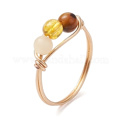 Runder geflochtener Fingerring aus natürlichem und synthetischem Edelstein&nbsp;RJEW-JR00742