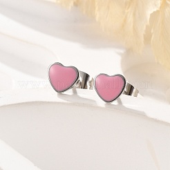Orecchini a bottone con cuore smaltato&nbsp;EJEW-B009-12P