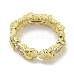 Anello a polsino aperto da donna con micro pavè di zirconi cubici a croce in ottone&nbsp;RJEW-E296-12G