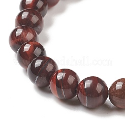 Bracciale elastico in occhio di tigre rosso naturale tinto e riscaldato ed ematite sintetica&nbsp;BJEW-M236-01P
