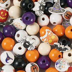 13 Stil Halloween Spray bemalte Naturholzperlen&nbsp;WOOD-TA0001-85